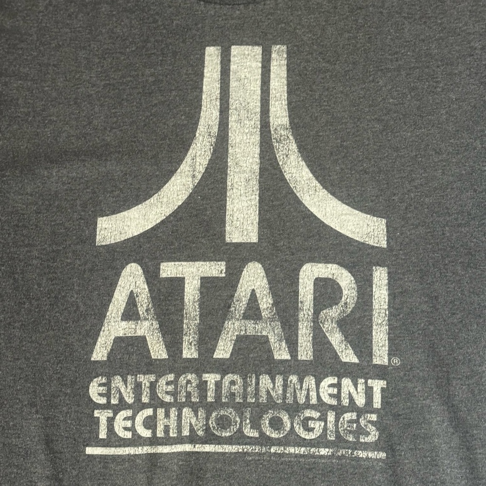 Atari Graphic T Shirt Mens Gray Distressed Retro Gamer Tee Vintage Style